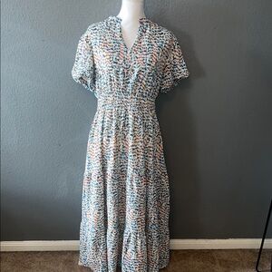 Colorful Flutter Sleeve Tiered Midi Dress